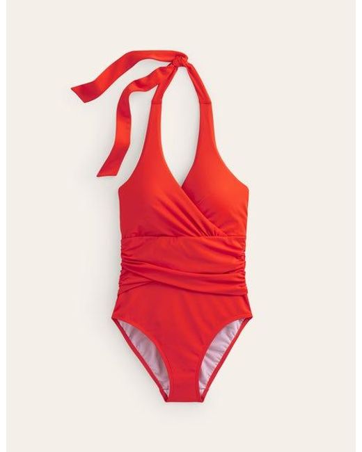 Boden Red Levanzo Ruched Halter Swimsuit
