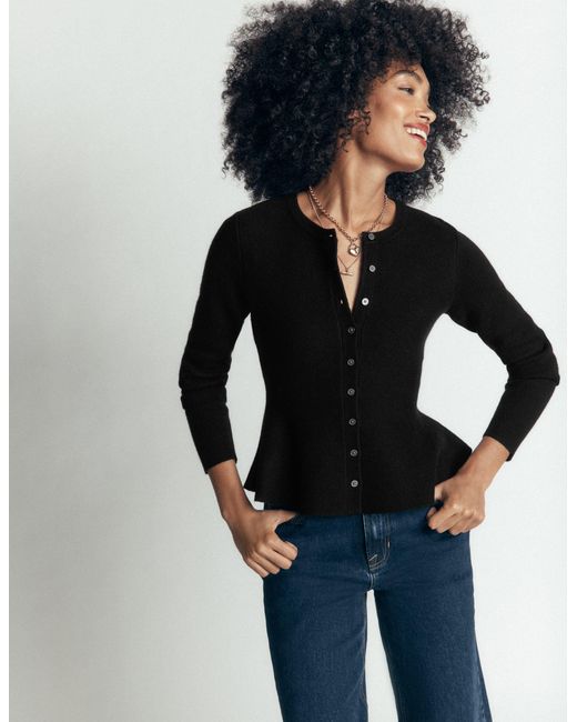 Boden Blue Fitted Wool Peplum Cardigan