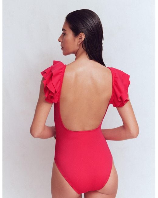 Boden Red Mega Ruffle Swimsuit