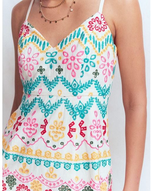 Boden Metallic Empire Linen Broderie Dress