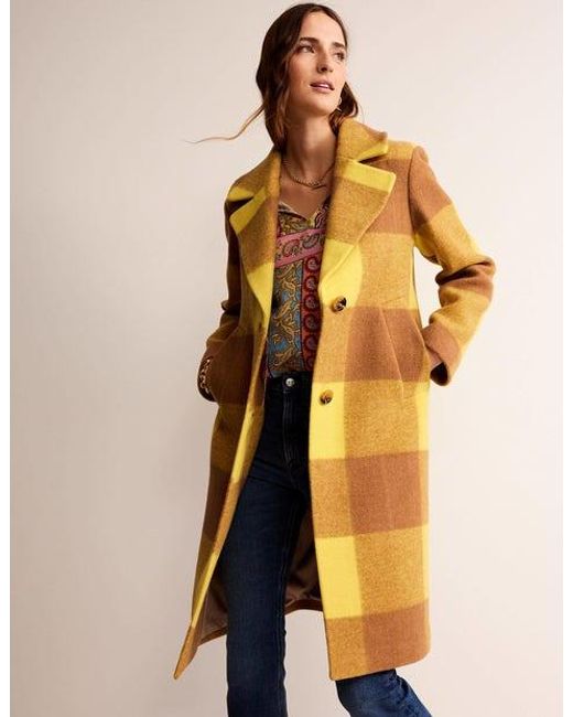 Boden Yellow Relaxed-fit Wool Checked Coat