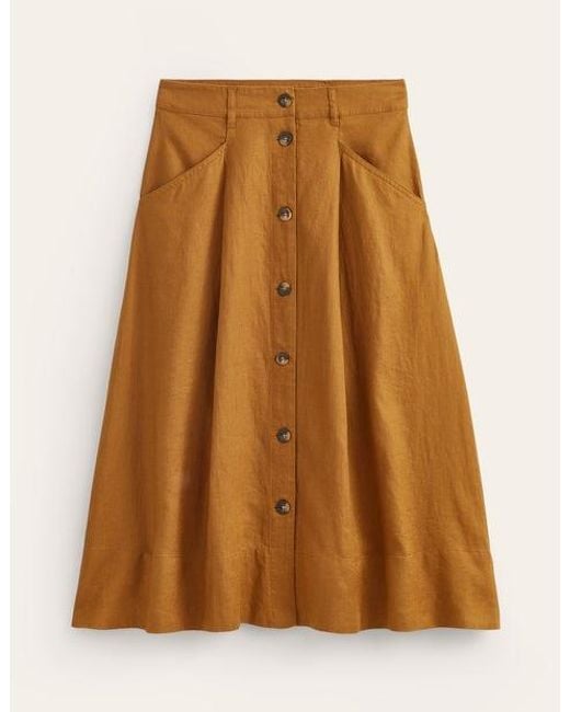 Boden Natural Petra Linen Midi Skirt