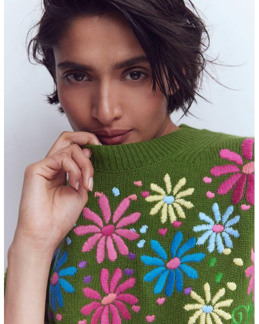 Boden Green Isa Embroidered Jumper-Herb Garden, Flowers