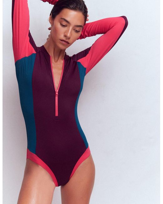 Boden Purple Rash Guard Swimsuit