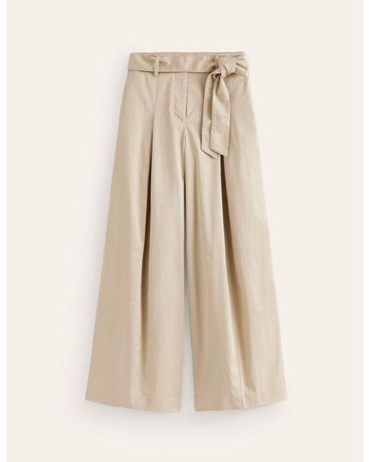 Boden Natural Palazzo Cotton Sateen Trousers