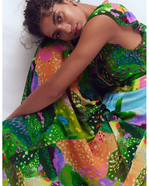 Boden Green Pleat Ruffle Maxi Dress
