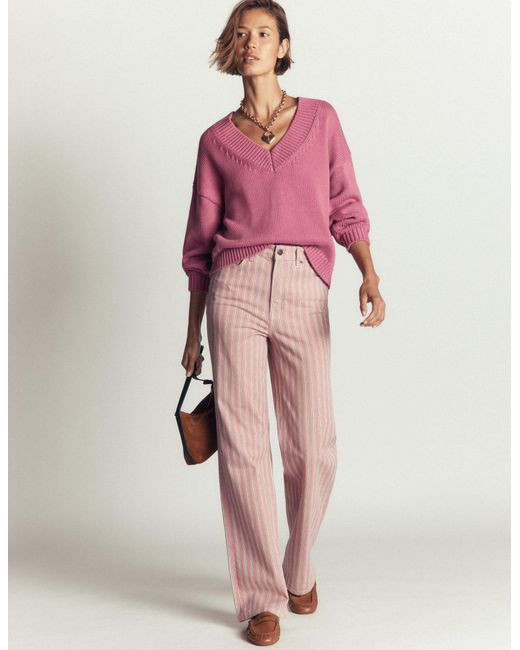 Boden Pink Lucy Cotton V-Neck Jumper