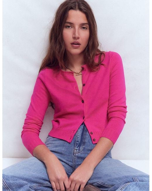 Boden Pink Emilia Cotton Cropped Cardigan