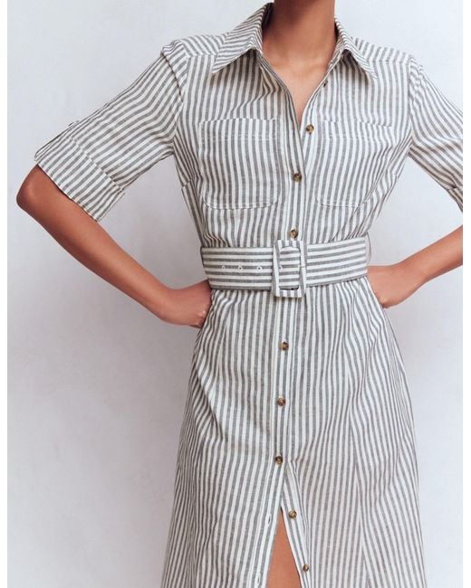 Boden White Ora Linen Blend Shirt Dress