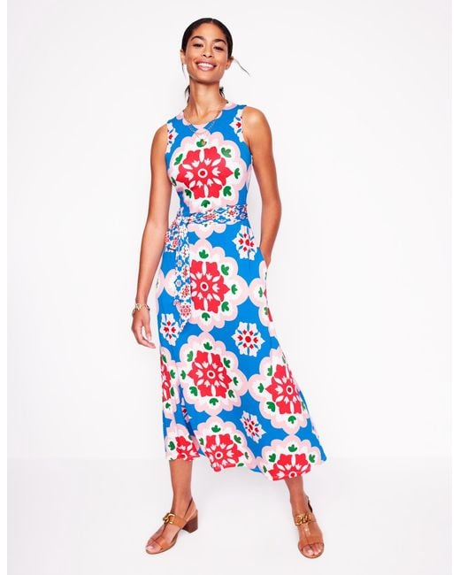 Boden White Grown On Tie Trapeze Dress-Cerulean, Bloom Geo