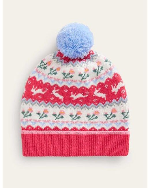 Boden Pink Fair Isle Knitted Beanie Baby
