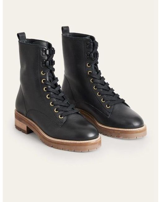 Boden Black Lace-up Leather Boots