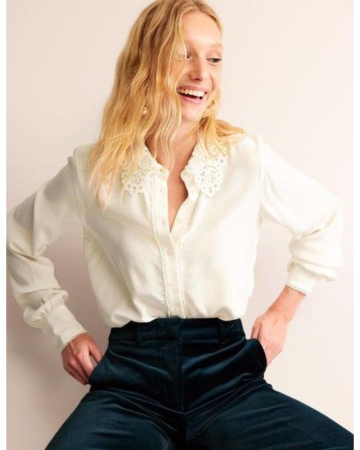 Boden White Lace-collar Shirt