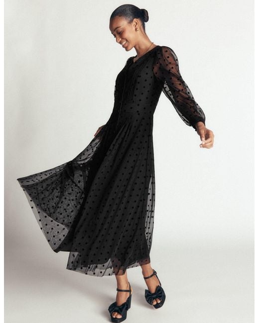 Boden Black Pleated Tulle Midi Dress