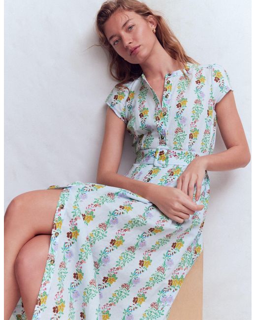 Boden Blue Arabella Linen Blend Dress