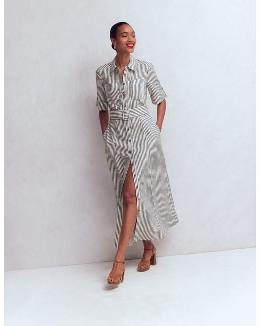 Boden White Ora Linen Blend Shirt Dress