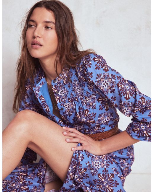 Boden Blue Cecily Cotton Midi Dress-Soft, Bloom Mosaic