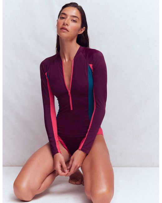 Boden Purple Rash Guard Swimsuit