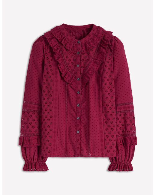 Boden Red Broderie Ruffle Top