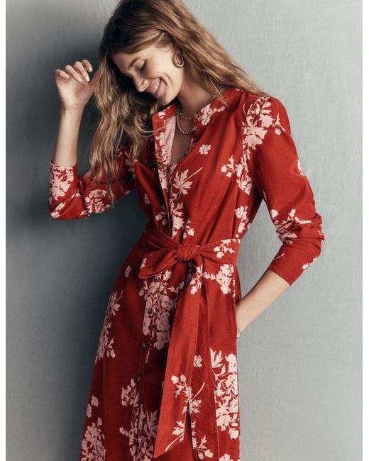 Boden Red Louise Cord Midi Shirt Dress