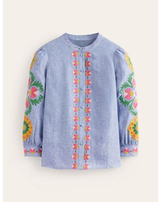 Boden Blue Ava Embroidered Top