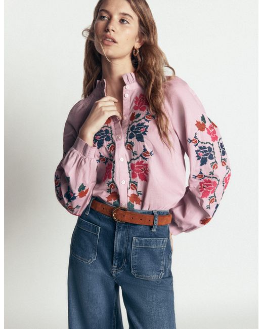 Boden Pink Erica Cotton Frill Top