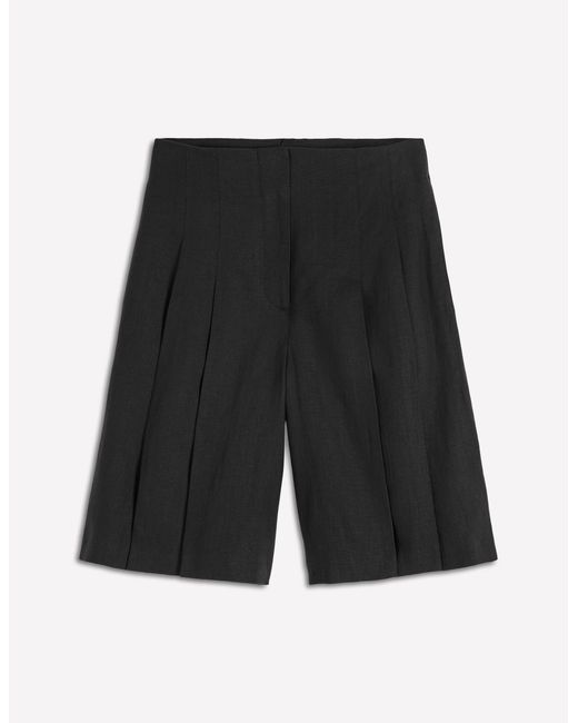 Boden Black Highbury Pleated Linen Shorts