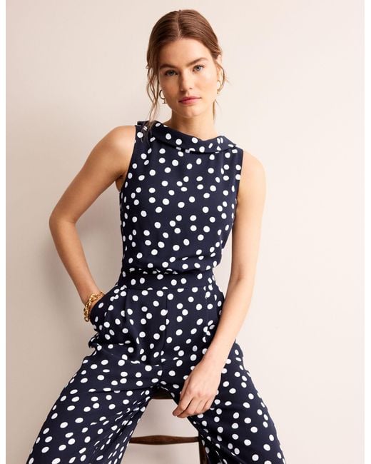 Boden Blue Clarissa Jumpsuit Navy, Abstract Dot
