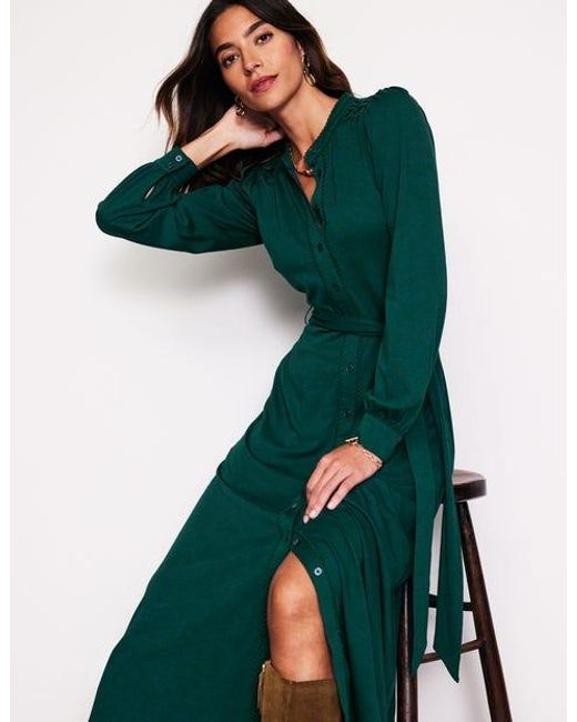 Boden Rowena Trim Jersey Shirt Dress in Green | Lyst