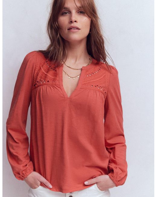 Boden Red Boho Yoke Top