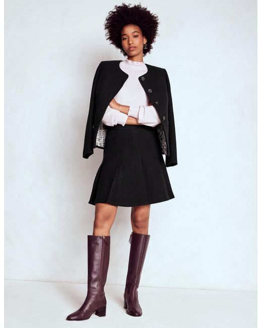 Boden Black Flippy Textured Skirt