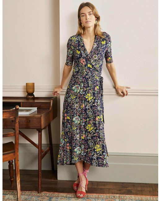 Boden Lavinia Jersey Wrap Dress , Tropic Meadow in Blue | Lyst