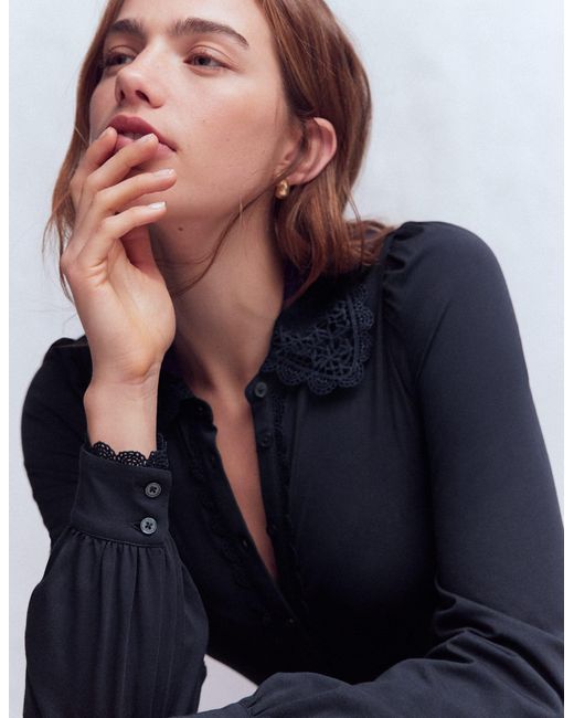 Boden Blue Lace Collar Blouse-Ivory, Spot