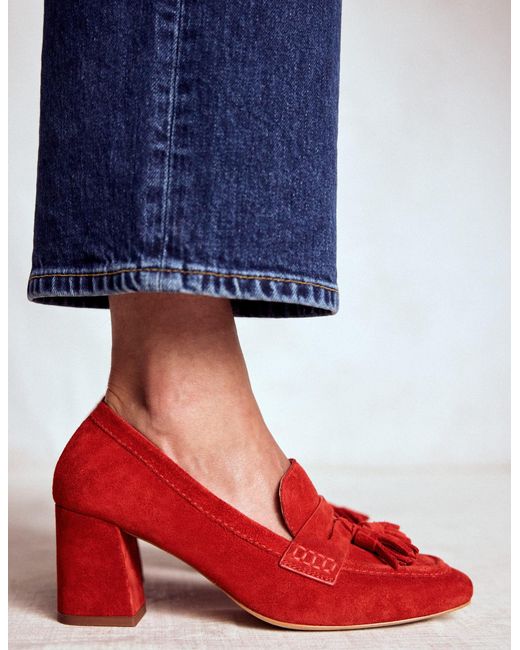 Boden Red Sol Block Heeled Penny Loafers