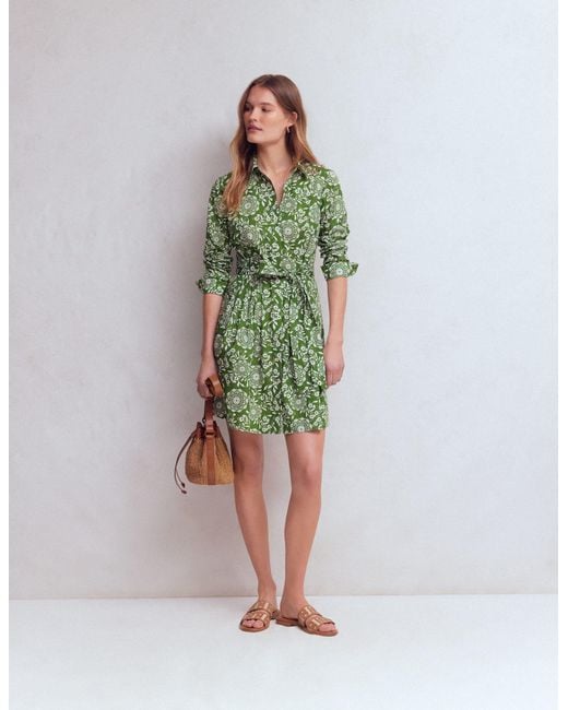 Boden Green Alexa Long Sleeve Short Dress-Courtyard, Decorative Blossom