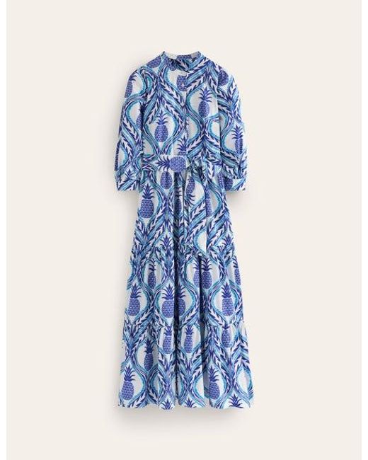 Boden Blue Alba Tiered Cotton Maxi Dress Surf The Web, Pineapple Wave