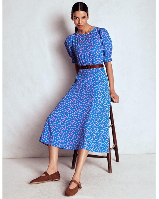 Boden Blue Blanca Midi Tea Dress-French, Dainty Scallop
