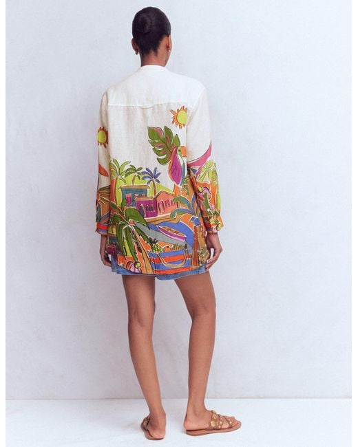 Boden Multicolor Longline Linen Shirt