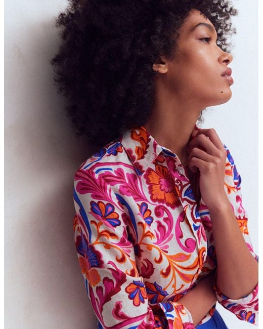 Boden Blue Sienna Linen Shirt-Multi, Paradise Bay