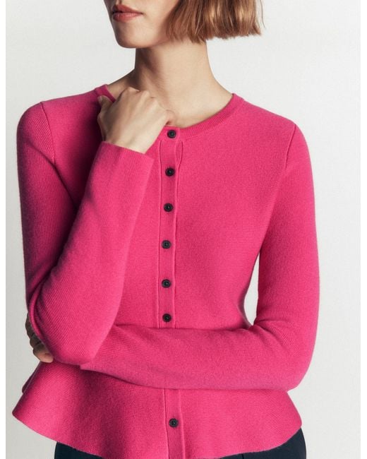 Boden Pink Fitted Wool Peplum Cardigan