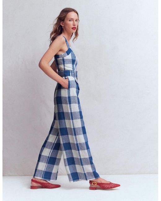 Boden Blue Panelled Bodice Linen Jumpsuit