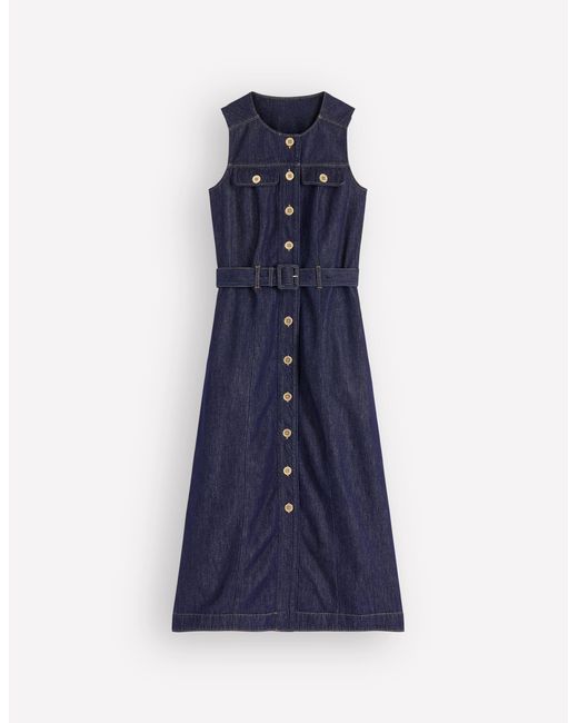 Boden Blue Button Denim Midi Dress