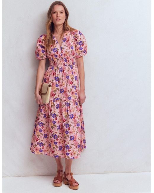 Boden Pink Irene Puff Sleeve Cotton Dress