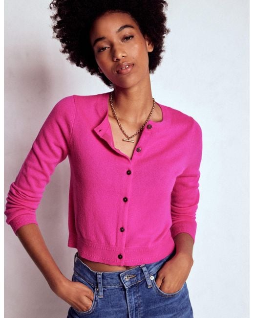 Boden Pink Eva Cashmere Cropped Cardigan