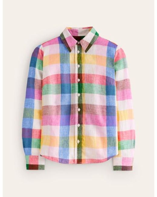 Boden Multicolor Sienna Linen Shirt Bright Neon, Multi Gingham