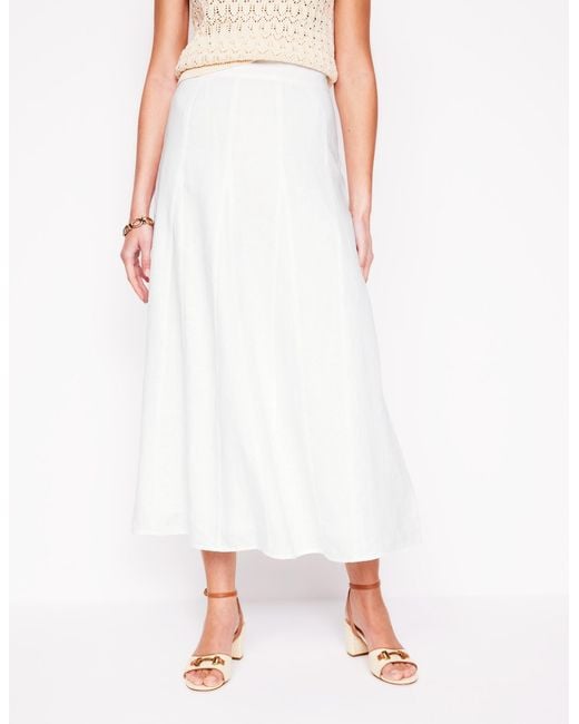 Boden White Linen Flippy Maxi Skirt