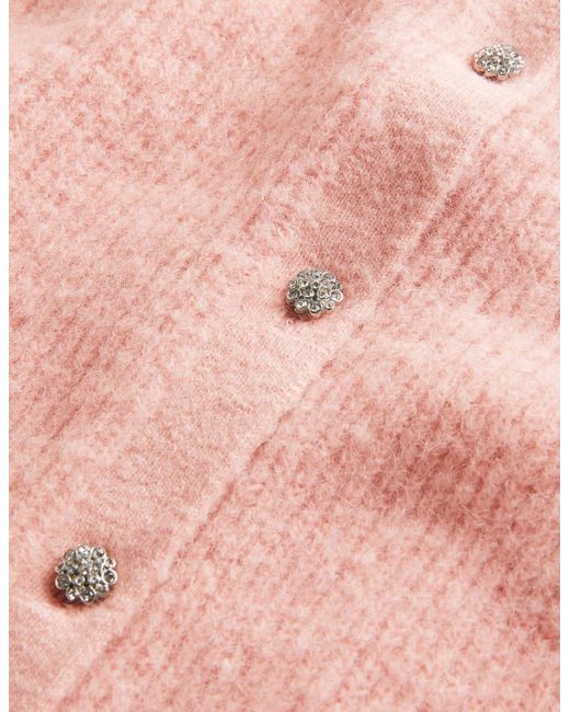Boden Pink Jewel Button Fluffy Cardigan