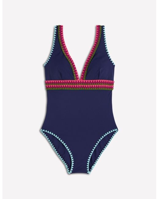 Boden Blue Porto V-neck Swimsuit Mandarin Red, Botanical Sprig