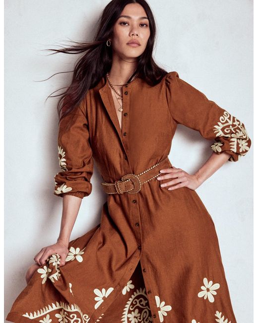 Boden Brown Mae Hemdblusenkleid Aus Leinenmischgewebe