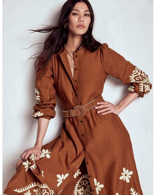 Boden Brown Mae Linen Blend Shirt Dress
